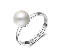 Wiftly - Anillos de fantasía para mujer, plata 925, hipoalergénica, anillo de perlas, ajustable, regalo de cumpleaños y Navidad, Plata, Perla
