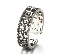 Wiftly Anillos de mujer 925 negro plata retro tótem ancho ajustable anillo abierto anillos de amistad Punk Anillos
