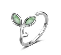 Wiftly Anillos de mujer de plata 925 con purpurina, hojas verdes dulces, ópalo, moda, fácil apertura, anillos de asociación, alianzas de compromiso, alianza de boda para mujeres Feundin ajustable,