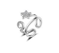 Wiftly - Anillos de plata 925 y circonio, diseño de flores y anillos ajustables, Plata, Cubic Zirconia