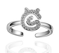 Wiftly - Anillos para mujer y hombre, diseño de gato de diamante con anillo de cola ajustable, joyas de plata, Plata