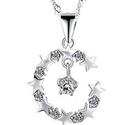 Wiftly Collar corto para mujer con luna y estrellas, circonita, colgante de plata 925, cadena de clavícula+colgante, Circonita cúbica