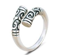 Wiftly Joyas de plata 925 joyería dedo índice anillo retro dama tótem tallado apertura anillo abierto ajustable joyería vintage, Plata