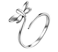 Wiftly Mujer Hombre Anillos de Plata 925 Libélula Moda Salvajes Anillo de Cola Ajustable, Plata, sin piedra