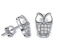 Wiftly Pendientes para mujer de plata de ley 925, diseño de búho con circonita, Plata de ley, Circonia cúbica
