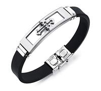 Wiftly Pulsera deportiva de silicona para hombre con tornillo de acero inoxidable, pulsera de cruz dorada, color negro y plateado