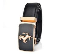 wiftms Hombres Cinturón Clásico Caballo Ajustable Trinquete Cinturón Hebilla Automático para Jeans Pantalones Trajes de Ancho 35mm, dorado y negro, 110