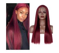 WIG 99J Borgoña encaje recto Camino sin glóbulo Cabellino prepilado 180% Densidad Natural Resistente a la TIENTA TIEMPLET TIPS PARCELAS PARCELAS PARA PARA MUJER PEDIDAS GRIAS PARA MUJER (30 pulgadas