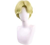 Wig Anime Cosplay Anime Cosplay Peluca de Ataque en Titán La Temporada Final Zeke Jaeger Peluca de Cabello Sintético para Hombres Corto Rubio Resistente al Calor con Gorro de Peluca Gratis para Fiesta