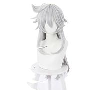 Wig Anime Cosplay Genshin Paper Afeitadora Gris Largo Resistente al Calor Pelo Sintético Halloween Carnaval Fiesta Juego de rol Cosplay Pelucas + Peluca Gorra (Tamaño: 1)