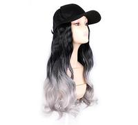 Wig Cap Gorra de béisbol negra moda con peluca, sombrero sintético ondulado largo, pelucas que se conectan naturalmente, pelo liso ajustable(4)