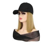 Wig Cap Peluca de béisbol recta corta Bob natural sintética Gorra pelucas sombrero negro con gorra conexión cabello ajustable(2)