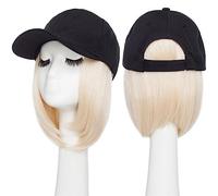 Wig Cap Peluca de béisbol sintética 6 pulgadas, peluca Bob, sombrero negro, gorra con cabello, conexión natural, ajustable(2)