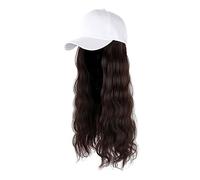 Wig Cap Peluca de gorra béisbol, peluca larga y recta con sombrero negro/blanco for mujer, pelucas pelo sintético, ajustable conexión natural(18)