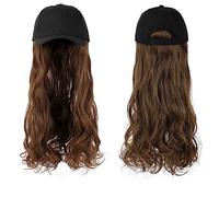 Wig Cap Peluca sintética ondulada larga Gorra de béisbol con extensiones cabello Sombrero Pelucas Hueso Negro natural Conexión ajustable for mujeres(11)