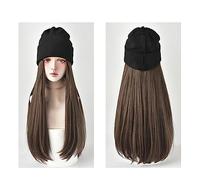 Wig Cap Pelucas rectas largas sintéticas con sombreros de punto for niña Womem hermoso gorro cálido pelucas Otoño Invierno gorra peluca(3)