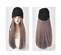 Wig Cap Pelucas rectas largas sintéticas con sombreros de punto for niña Womem hermoso gorro cálido pelucas Otoño Invierno gorra peluca(5)