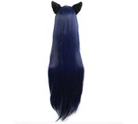 Wig For Ahri The Nine-Tailed Fox Cosplay Wigs 100cm Long Dark Blue Heat Resistant Synthetic Hair Wig + Wig Cap + Ears