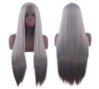 Wig for Anime Wigs Cosplay Christmas Cosplay Wig Universal Split Scalp Black Long Straight Hair 80Cm Anime Wig Color: Gray Center Split