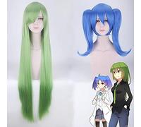 Wig for Carnival Nightlife CluI Party Dress Up Wig Cosplay Wig Little Blue Female And Little Green Female To Female Double Tiger Clip Green Long Straight Hair Color: Xiao Lan (Female)