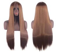 Wig for Cosplay Wig Universal Split Scalp Black Long Straight Hair 80CM Anime Wig Color: Light Brown Center Split