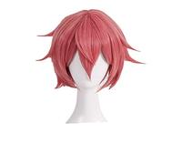 Wig For Doki Doki Literature Club Sayori Cosplay Wig Short Pink Red Heat Resistant Synthetic Hair Wig + Wig Cap+ Bow Hairpin WigOnly