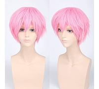 Wig for Halloween Fashion Christmas Party Dress Up Wig Cos Wig Juvenile Anti-Curled Short Hair Color Universal Men'S Wig Cosplay Anime Wig Color:Pl-002-19#Pink