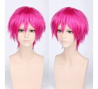 Wig for Halloween Fashion Christmas Party Dress Up Wig Cos Wig Juvenile Anti-Curled Short Hair Color Universal Men'S Wig Cosplay Anime Wig Color:Pl-002-25#玫瑰红
