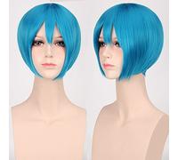 Wig for Halloween Fashion Christmas Party Dress Up Wig Cosplay Wig Multicolor Universal Face Short Hair Msn Black And White Short Hair Bobo Headgear Wig Color:K047-15 Lake Blue