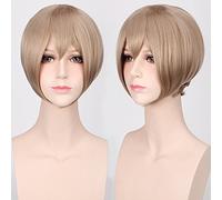 Wig for Halloween Fashion Christmas Party Dress Up Wig Cosplay Wig Multicolor Universal Face Short Hair Msn Black And White Short Hair Bobo Headgear Wig Color:K047-11 Dark Linen