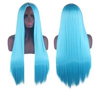 Wig for Halloween Fashion Christmas Party Dress Up Wig Cosplay Wig Universal Split Scalp Black Long Straight Hair 80Cm Anime Wig Color: Sky Blue Center Split