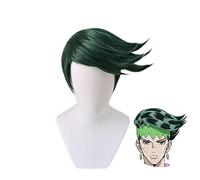 Wig for Jojo'S Bizarre Adventure Rohan Kishibe Green Short Wig Cosplay Costume Heat Resistant Synthetic Hair Party Role Play Wigs