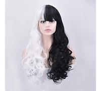 Wig for Monokuma Wig Cosplay Costume Women Long Curly White Black Mix Heat Resistant Synthetic Hair Wigs Dangan Ronpa