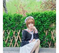 Wig for sakura card captor cosplay costume woman top+skirt+tie+wig sailor suit school uniform girls kinomoto sakura cosplay disfraz