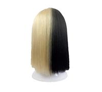 Wig For Sia Alive This Is Acting Half Black And Half Light Blonde Covers Eyes And Nose Heat Resistant Hair Cosplay Wig + Wig Cap + Bow Onlywig
