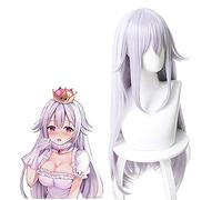 Wig for Super Mario Princess Bowsette Bowser Peach Teresa Boo Long Straight Silver Synthetic Hair Cosplay Halloween Party + Free Wig Cap