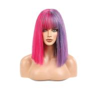 Wig Long Straight, Pink Purple Synthetic Hair Heat Resistant Wigs with Bangs for Womens- Cosplay/ Party/ Daily/ Holiday