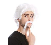 WIG ME UP- 0025-ZA68 Peluca y Bigote Hombres Halloween Carnaval Viejo gángster OG Cartel Jefe México Blanco