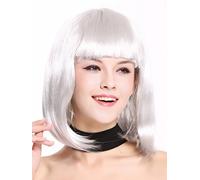 WIG ME UP- 0073-3-P309 Peluca Mujer Carnaval Halloween Disco Party Corto Longbob Bob Flequillo Gris Plata