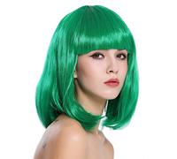 WIG ME UP- 0073-3-PC18 Peluca Mujer Carnaval Halloween Disco Party Corto Longbob Bob Flequillo Verde