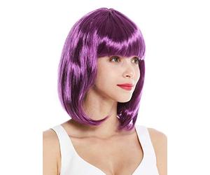 WIG ME UP- 0073-3-ZA54 Peluca Mujer Carnaval al Hombro Bob Largo Pelo Liso Flequillo Lila