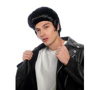 WIG ME UP - 0074-P103 Peluca para Hombres Hombre Halloween Carnaval Negro Tupé 50s 60s Rockabilly Mod King