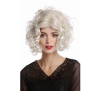 WIG ME UP- 1352-ZA613 Peluca Mujer Carnaval Halloween Diva Hollywood Corta rizada Raya Medio Color Rubio-Platino
