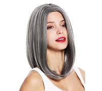 WIG ME UP- 1960 peluca de mujer pelo al hombro liso raya en medio color gris canoso teñido