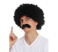 WIG ME UP- 2018553-P103 Peluca Bigote Set Hombres Carnaval rizos crespos voluminosos Afro los años 70 Negro
