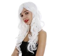 WIG ME UP - 285-1001 peluca para mujeres larga rizos pelo ondulado flequillo liso cosplay blanco