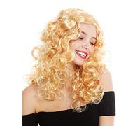 WIG ME UP- 3072-P03 Peluca Mujer Carnaval rizos exuberantes Super Volumen Raya en Medio Color Rubio Dorado 55 cm