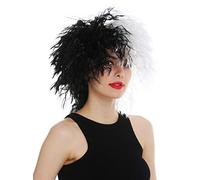 WIG ME UP- 30720-P103-68 Peluca para Mujeres Halloween Carnaval Salvaje Pelo voluminoso Ondulado Negro Blanco Partido en Dos