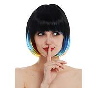 WIG ME UP- 31782 Peluca Carnaval Mujeres Bob Flequillo Pelo Corto Ave de paraíso Negro Azul Rojo Amarillo