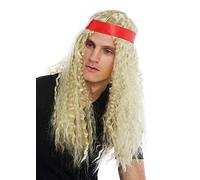 WIG ME UP- 31912-FR61 Peluca Carnaval Halloween Mujeres Hombres Cabello Largo Raya en Medio Cinta de Cabeza Hippie los 60 rizos crespos rubios